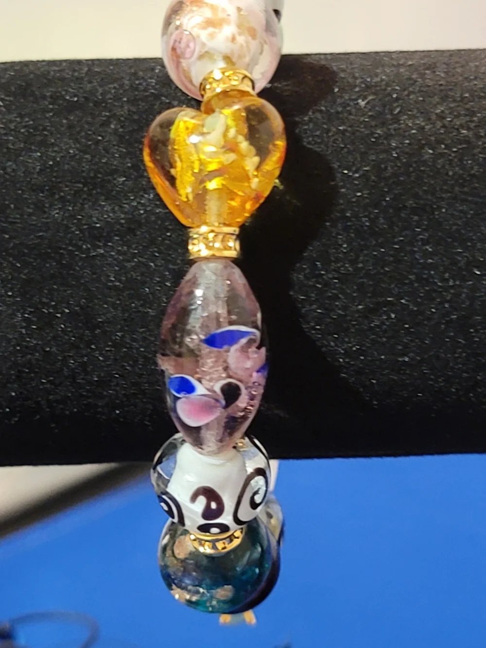 Thomas Kinkade Multicolor Glass Bead Bracelet with Gold Accents